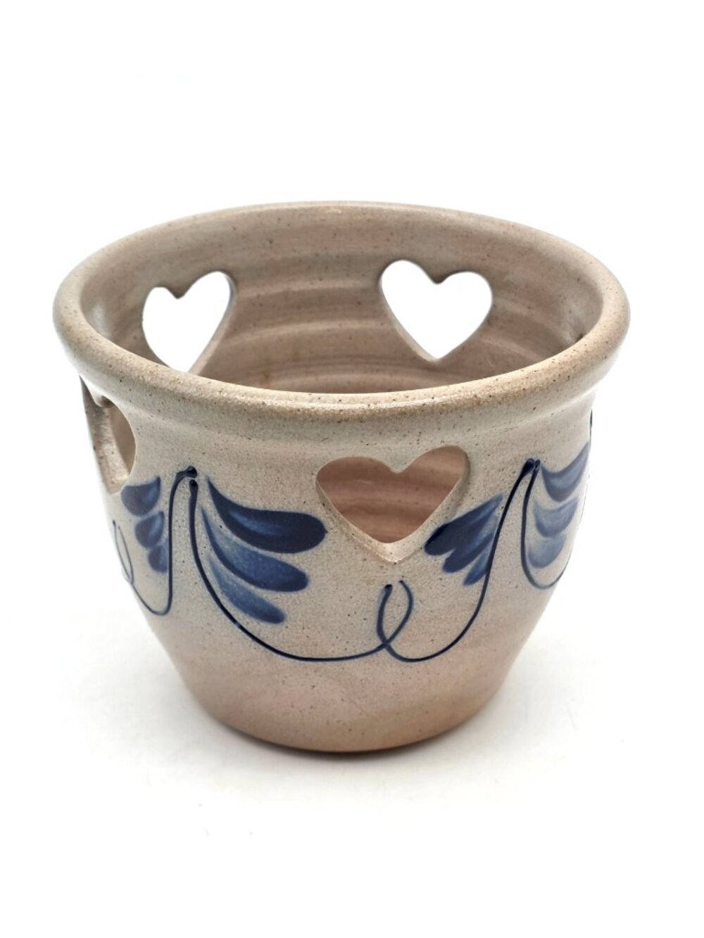 Eldreth Pottery Candle Holder Blue Floral Toleware 1992 Vintage Crock Folk Art